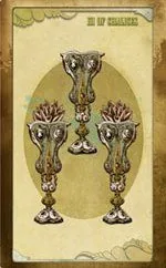 Three of Chalices card from The Black Ibis Tarot