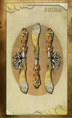 Three of Blades card from The Black Ibis Tarot