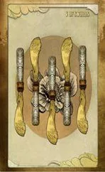 Five of Blades card from The Black Ibis Tarot