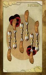 Six of Blades card from The Black Ibis Tarot