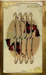 Seven of Blades card from The Black Ibis Tarot
