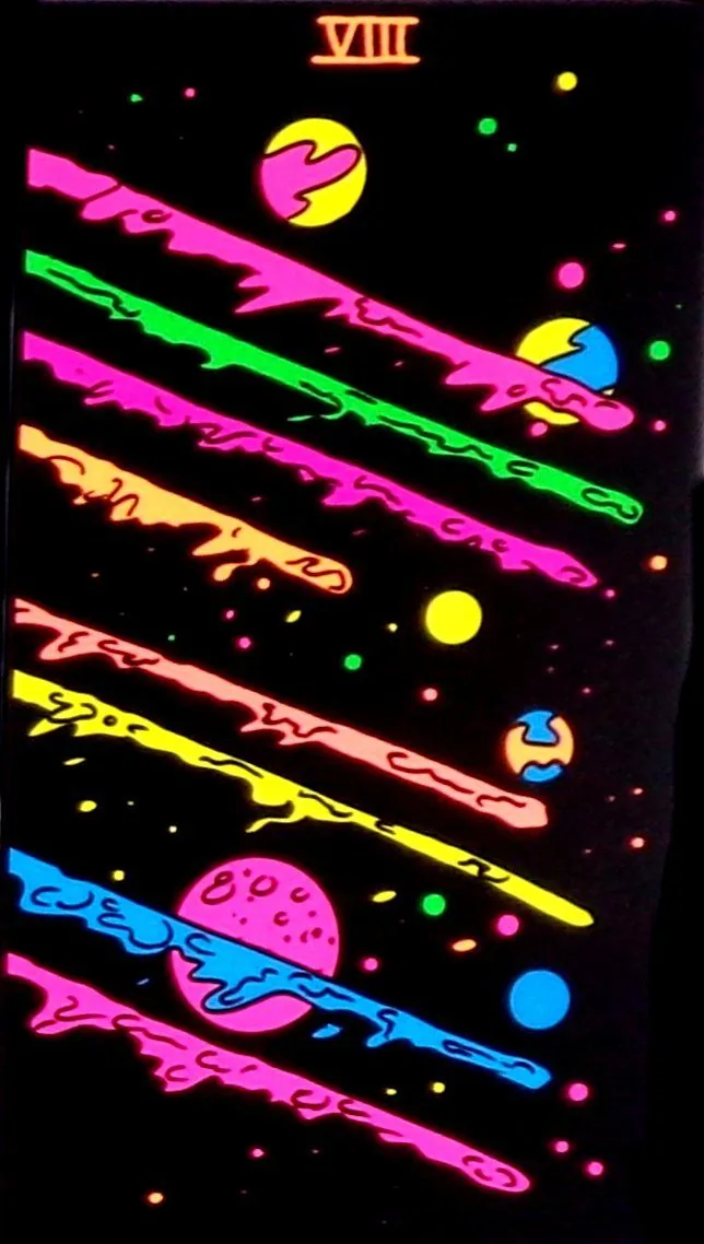 Black Light Tarot Review 3 Eight of Wands card from Black Light Tarot