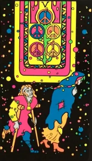 Five of Pentacles card from the Black Light Tarot deck