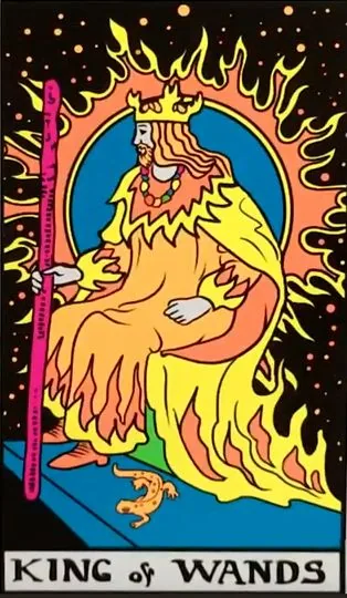 King of Wands card from the Black Light Tarot deck