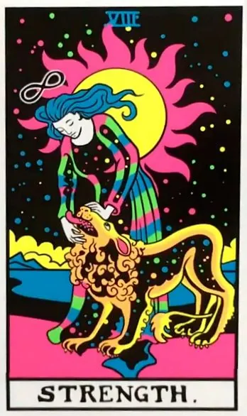 Strength card from the Black Light Tarot deck