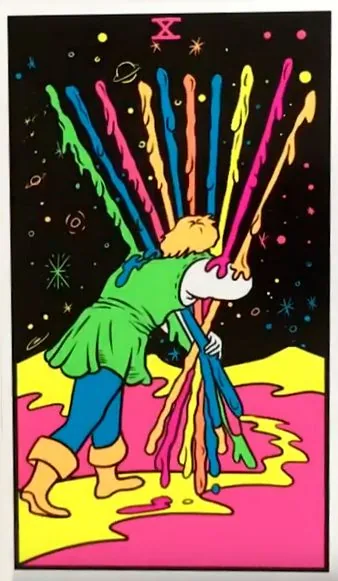 Black Light Tarot Review 5 Ten of Wands card from Black Light Tarot