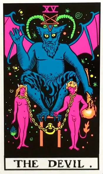 The Devil card from the Black Light Tarot deck
