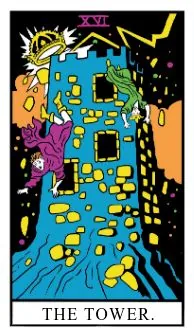 The Tower card from the Black Light Tarot deck