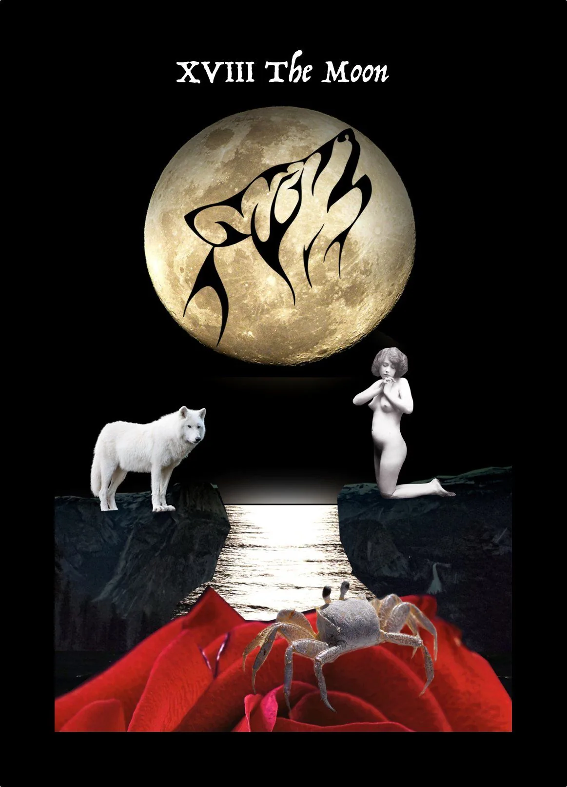 The Moon card from the Blood, Bread & Roses Tarot deck