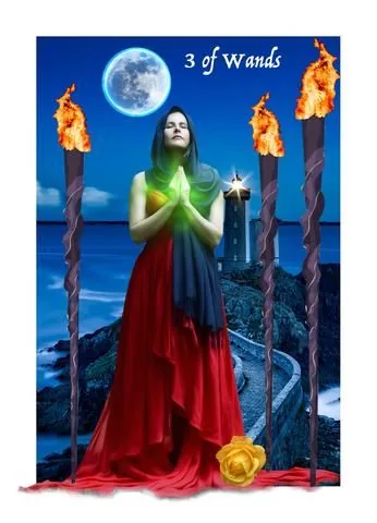 Three of Wands card from the Blood, Bread & Roses Tarot deck