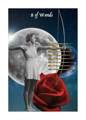 Eight of Wands card from the Blood, Bread & Roses Tarot deck