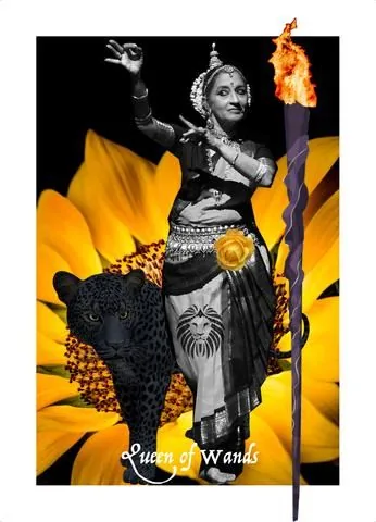 Queen of Wands card from the Blood, Bread & Roses Tarot deck