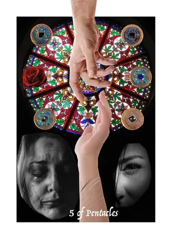 Five of Pentacles card from the Blood, Bread & Roses Tarot deck