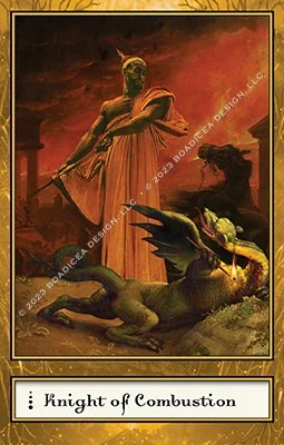 Knight of Combustion card from the Boadiceas Tarot deck