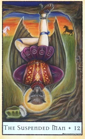 The Suspended Man card from the The Bohemian Animal Tarot deck