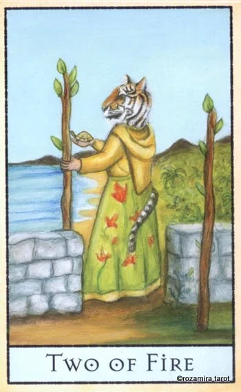 Two of Fire card from the The Bohemian Animal Tarot deck