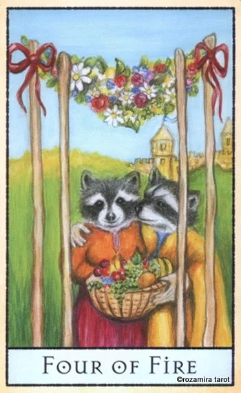 Four of Fire card from the The Bohemian Animal Tarot deck