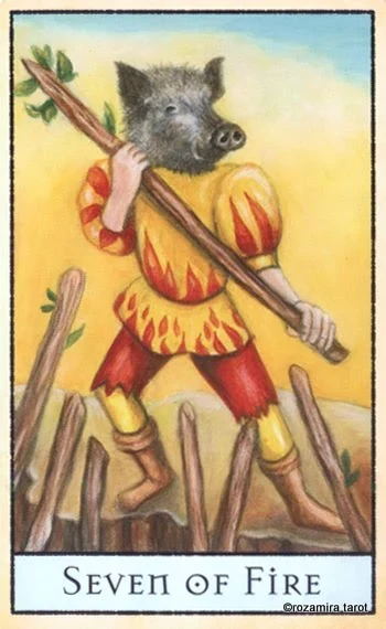 Seven of Fire card from the The Bohemian Animal Tarot deck