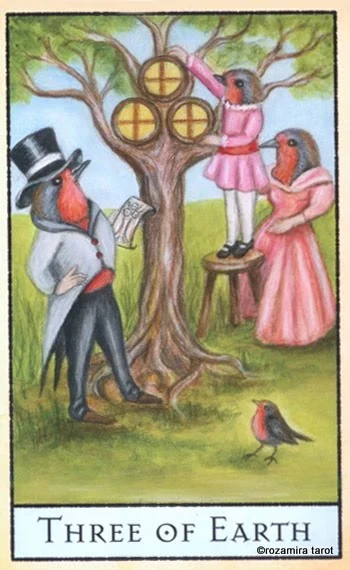 Three of Earth card from the The Bohemian Animal Tarot deck