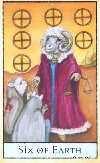 Six of Earth card from the The Bohemian Animal Tarot deck