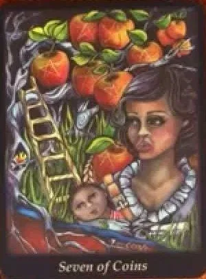 Seven of Coins from the Bonefire Tarot deck