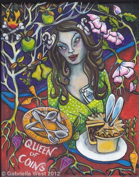 Queen of Coins from the Bonefire Tarot deck