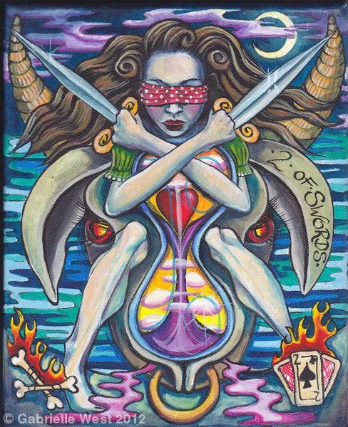 Two of Swords from the Bonefire Tarot deck