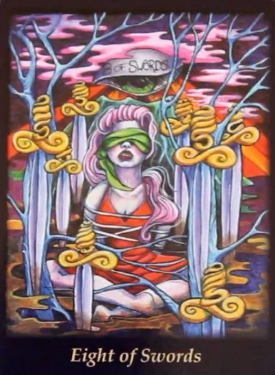 Eight of Swords from the Bonefire Tarot deck
