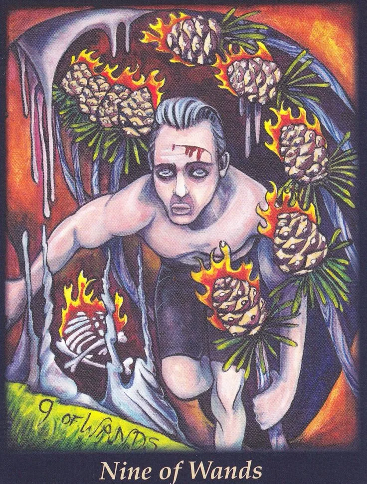 Nine of Wands from the Bonefire Tarot deck