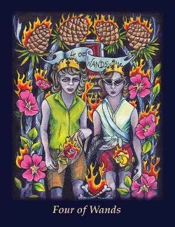 Four of Wands from the Bonefire Tarot deck
