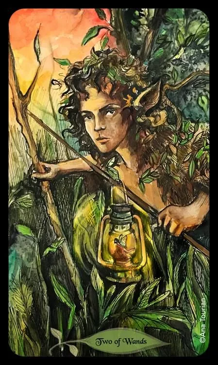 Two of Wands card from the Bonestone Earthflesh Tarot deck