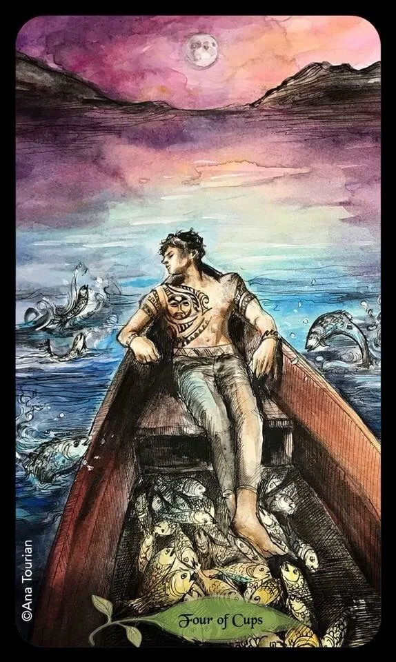 Bonestone & Earthflesh Tarot Review 9 Boat-Borne Traveler card from the Bonestone Earthflesh Tarot deck