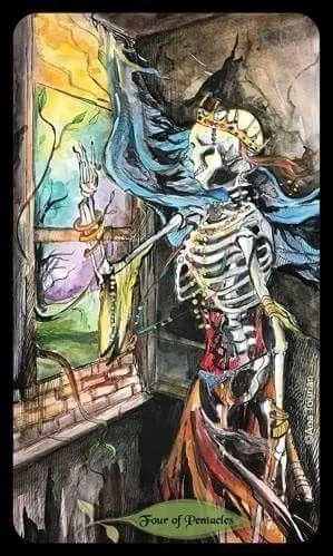 Bonestone & Earthflesh Tarot Review 12 Skeletal Rider card from the Bonestone Earthflesh Tarot deck