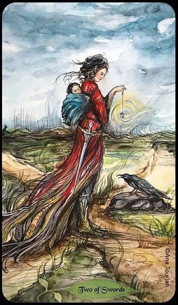 Bonestone & Earthflesh Tarot Review 16 Mother and Child Crossing the Field card from the Bonestone Earthflesh Tarot deck