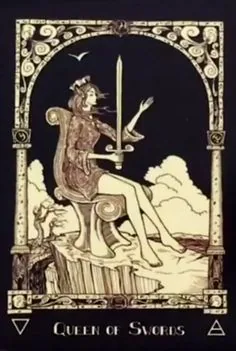 Queen of Swords from the Book of Azathoth Tarot deck