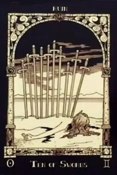 Ten of Swords from the Book of Azathoth Tarot deck
