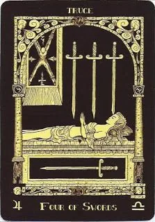 Four of Swords from the Book of Azathoth Tarot deck