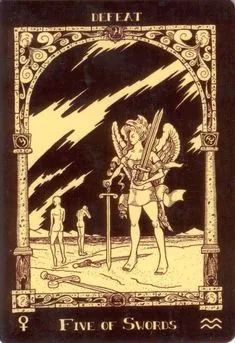 Five of Swords from the Book of Azathoth Tarot deck