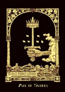 Ace of Swords from the Book of Azathoth Tarot deck
