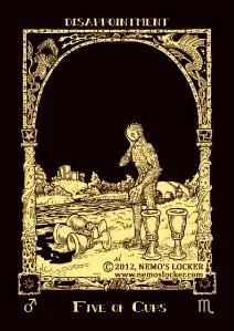 Five of Cups from the Book of Azathoth Tarot deck