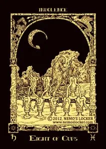 Eight of Cups from the Book of Azathoth Tarot deck