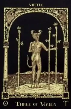 Three of Wands from the Book of Azathoth Tarot deck