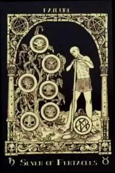 Seven of Pentacles from the Book of Azathoth Tarot deck