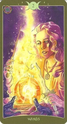 2 of Wands card from The Book of Shadows Tarot Vol 2 deck