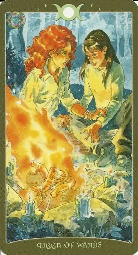 Queen of Wands card from The Book of Shadows Tarot Vol 2 deck