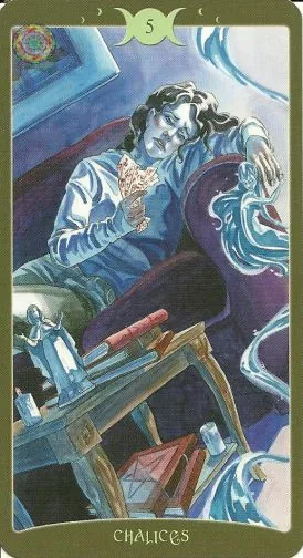 5 of Chalices card from The Book of Shadows Tarot Vol 2 deck