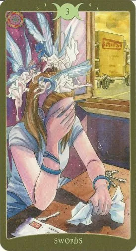 3 of Swords card from The Book of Shadows Tarot Vol 2 deck