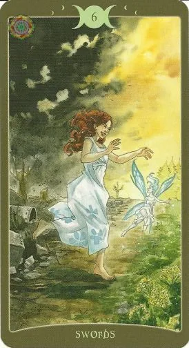 6 of Swords card from The Book of Shadows Tarot Vol 2 deck