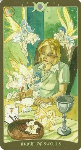 Knight of Swords card from The Book of Shadows Tarot Vol 2 deck