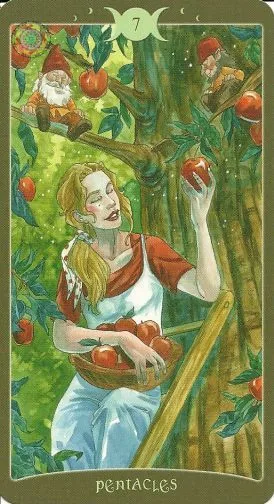 7 of Pentacles card from The Book of Shadows Tarot Vol 2 deck